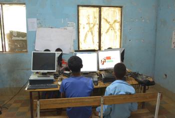 Two students using a computer