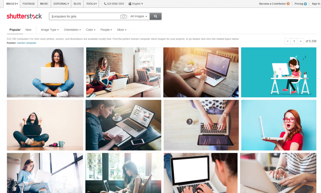 Shutterstock search for computers for girls